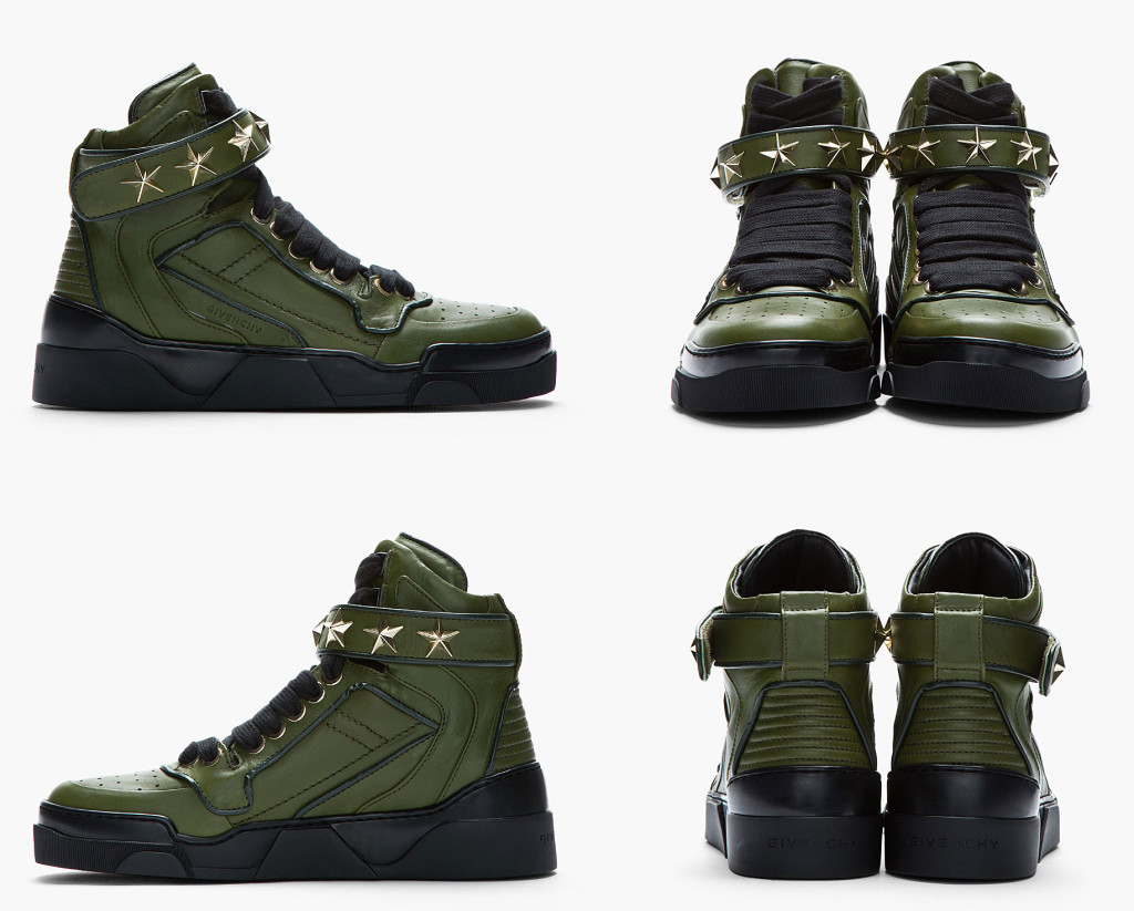 Givenchy Olive Drab Leather Hi-Top Sneakers